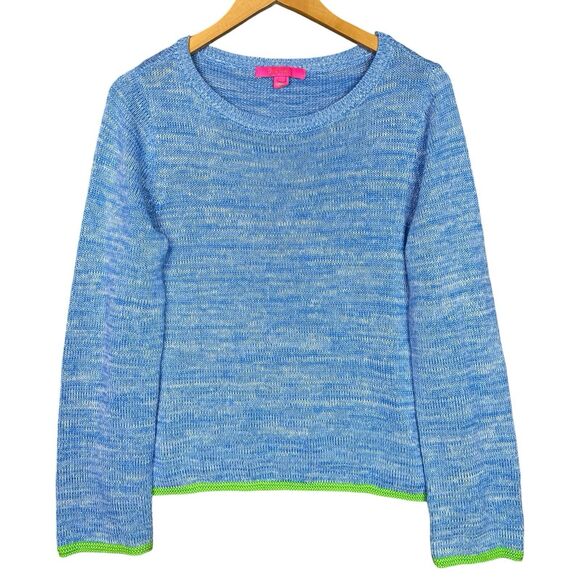 Lilly Pulitzer Zaylia Sweater Women’s Large | Blue Marl with Green Trim - Picture 1 of 10